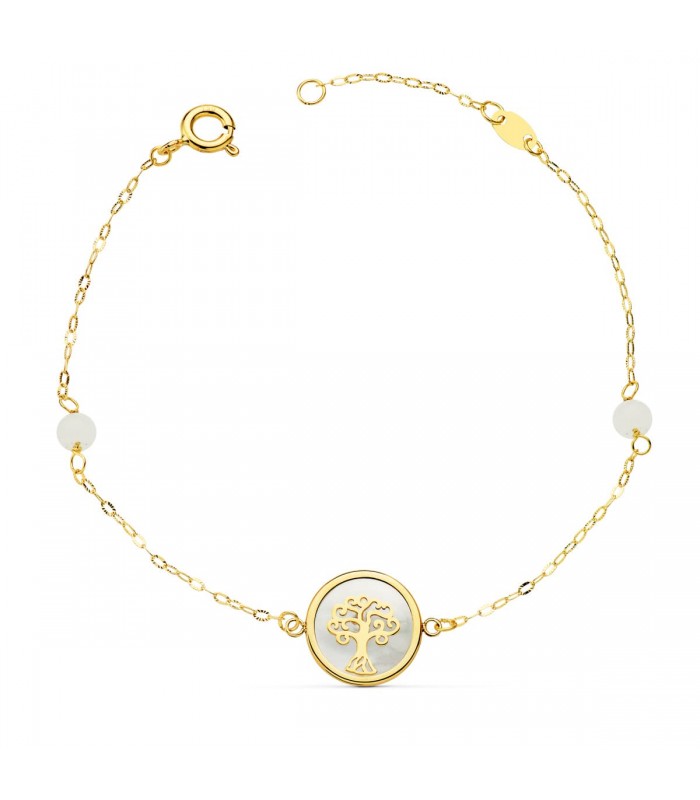 Pulsera Mujer Oro 18K Árbol de la vida Nácar 20cm