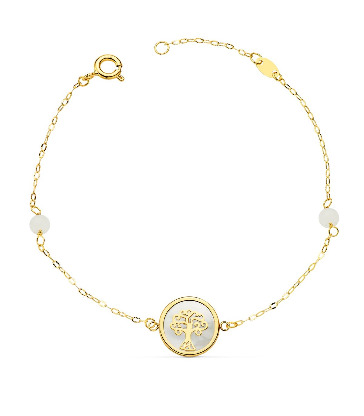 Pulsera Mujer Oro 18K Árbol de la vida Nácar 20cm