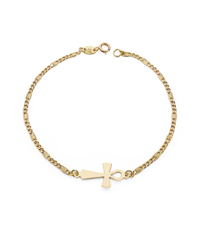 Pulsera oro 18 kilates tendencias joyeria mujer pulsera cruz de la vida