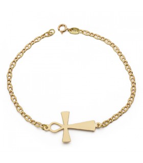Pulsera de mujer oro amarillo símbolo cruz de la vida cadena cruz egipcia joyas de moda casual