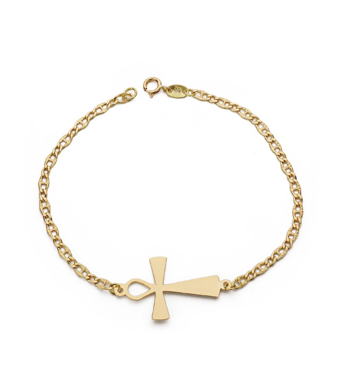 Pulsera de mujer oro amarillo símbolo cruz de la vida cadena cruz egipcia joyas de moda casual