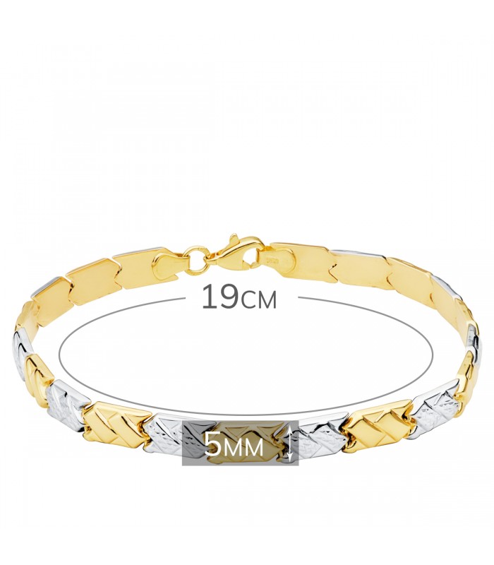 Pulsera Mujer Sokna Oro Bicolor 18K eslabones estampación cierre mosquetón