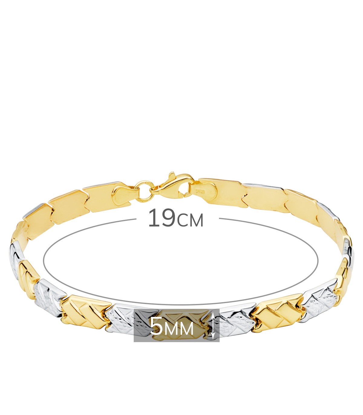 Pulsera Mujer Sokna Oro Bicolor 18K eslabones estampación cierre mosquetón