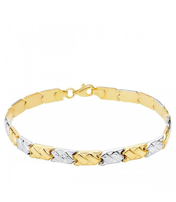 Pulsera Mujer Sokna Oro Bicolor 18K eslabones estampación cierre mosquetón
