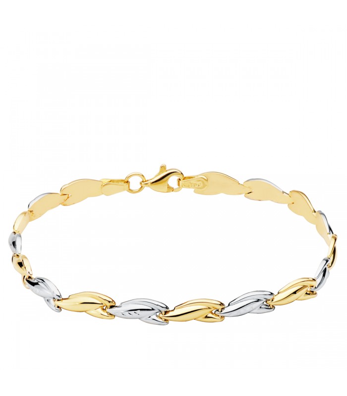 Pulsera Mujer Dakar Oro Bicolor 18K estampacion eslabones cierre mosqueton