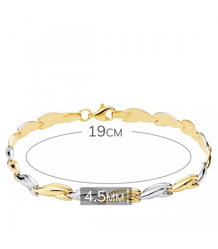 Pulsera Mujer Dakar Oro Bicolor 18K estampacion eslabones cierre mosqueton