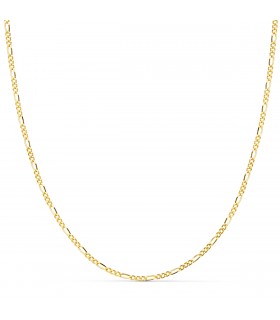 Catena in oro giallo 750, modello Figaro 3+1 - 1 mm x 60 cm, collana da uomo lunga, maglia piena.