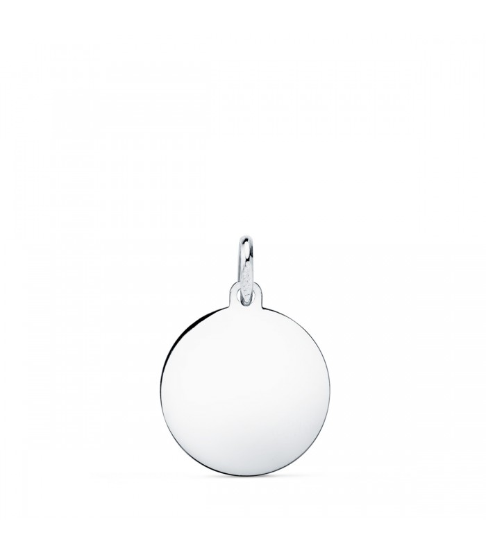 Alda Joyeros, joyería online | Chapa Redonda Oro Blanco 9K 16 mm Brillo | colgante con grabado