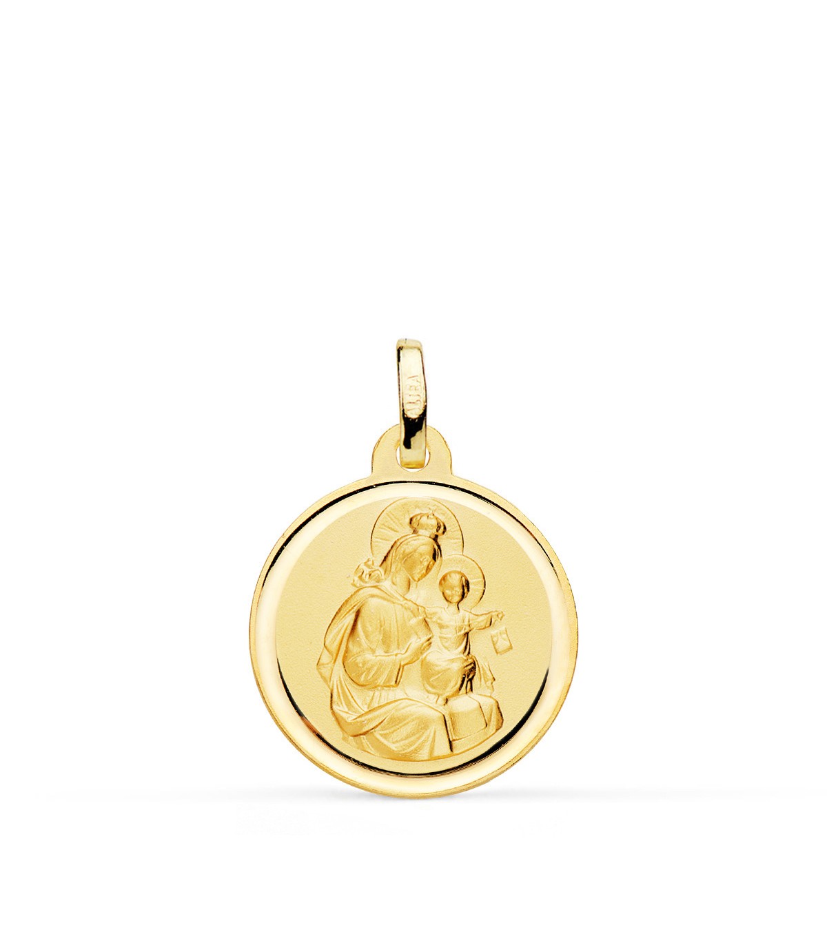 Medalla Virgen del Carmen Bisel Oro 18K 18mm - colgante personalizado grabado