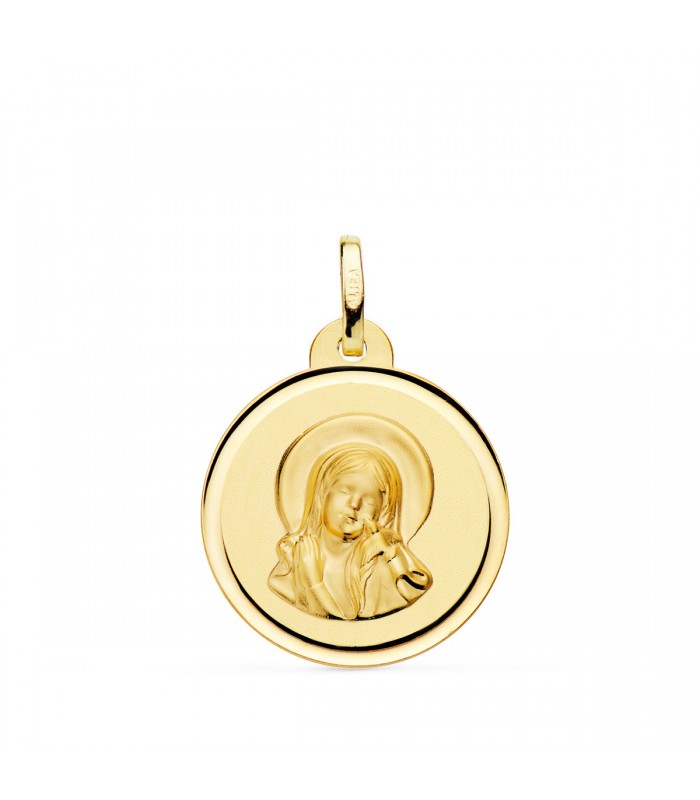 Medalla Virgen María y Espíritu Santo 18K 20mm Bisel paloma| medallas religiosas de moda mujer