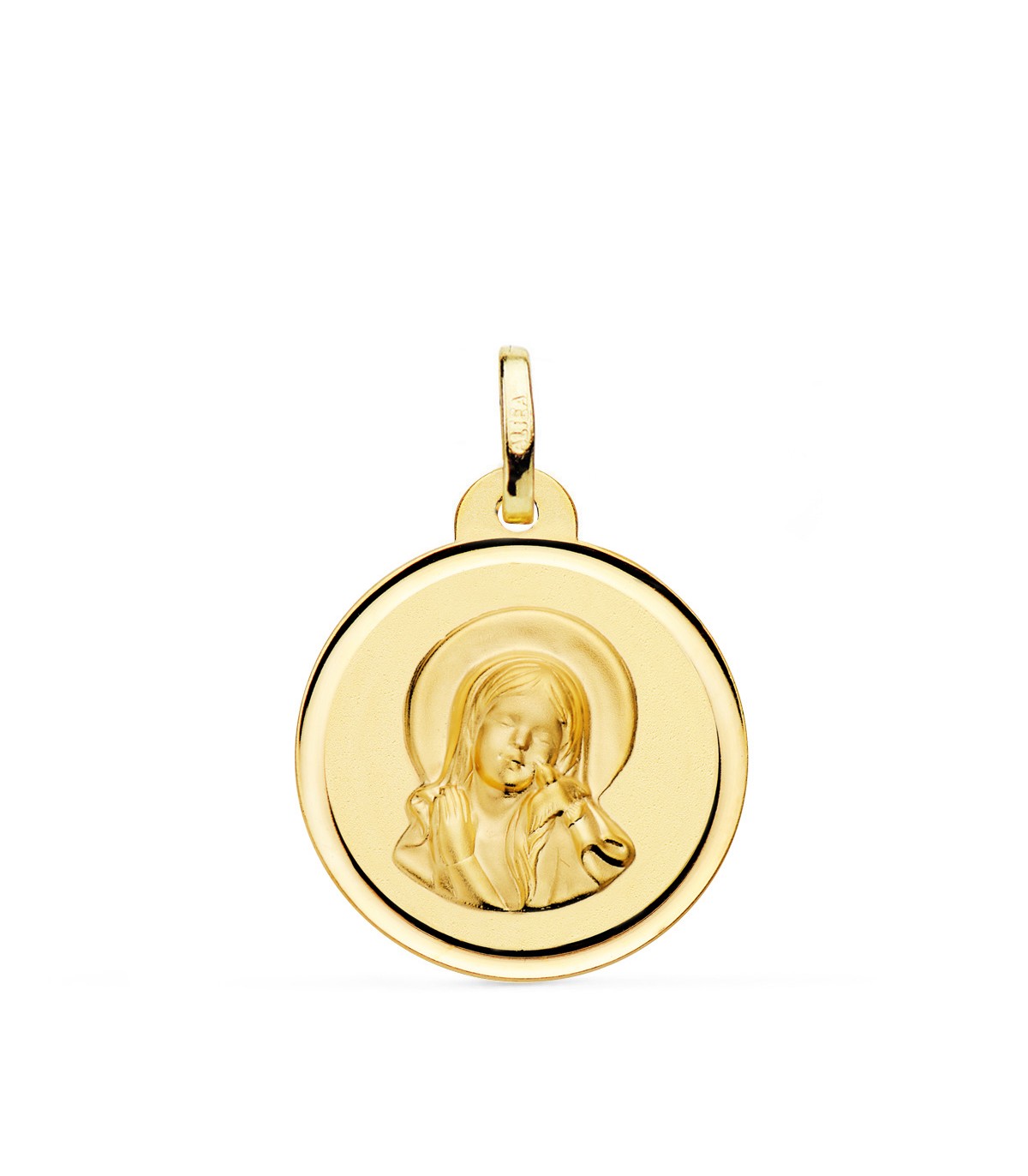 Medalla Virgen María y Espíritu Santo 18K 20mm Bisel paloma| medallas religiosas de moda mujer