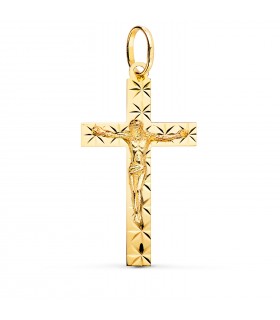 Cruz Cristo tallada 18 Ktes 34mm - crucifijo de oro para hombre - joyas online