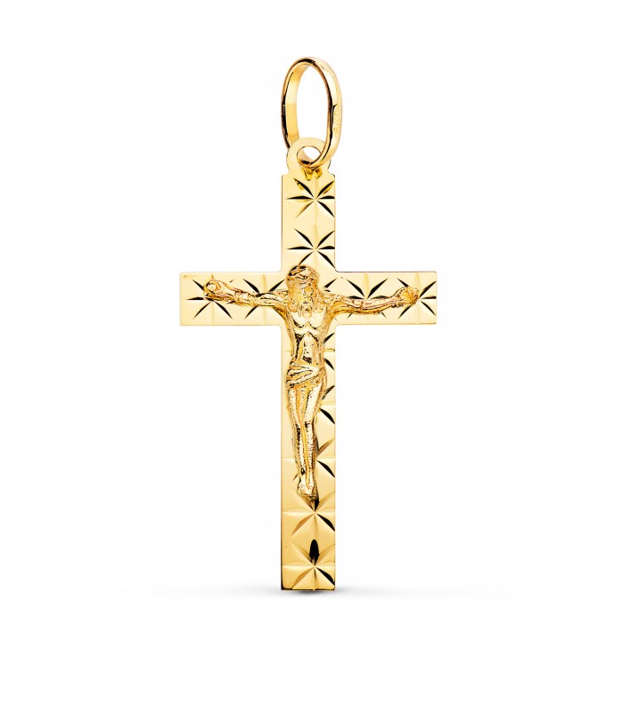 Cruz Cristo tallada 18 Ktes 34mm - crucifijo de oro para hombre - joyas online