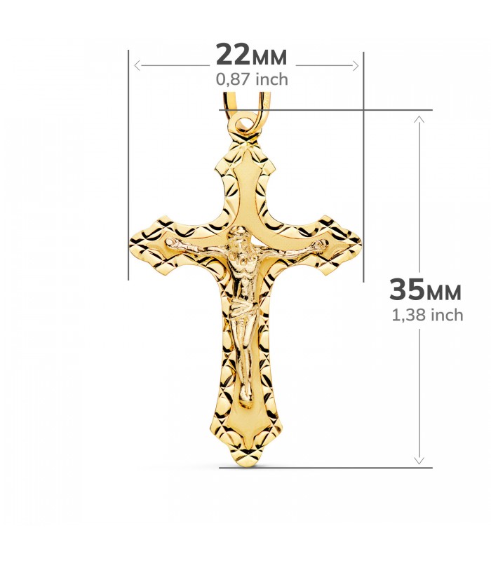 Croix Gothique Christ facetté Or 18K 35mm