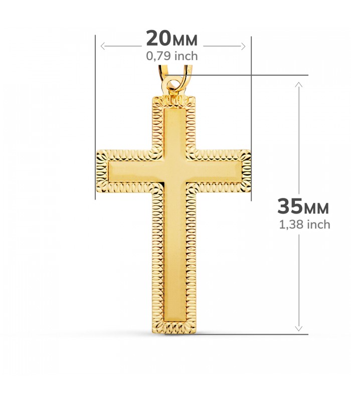 Croce rettangolare in oro 18 kt lavorata - crocifisso in oro da uomo - gioielli online