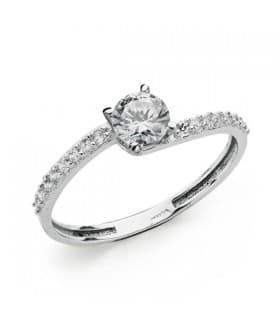 Solitario anillo de compromiso boda novia oro blanco 18k anillo de pedida mujer