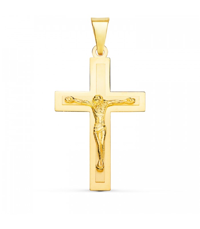 Ciondolo a croce con Gesù in oro 750, design rettangolare a lastra – Crocifisso per donna e uomo