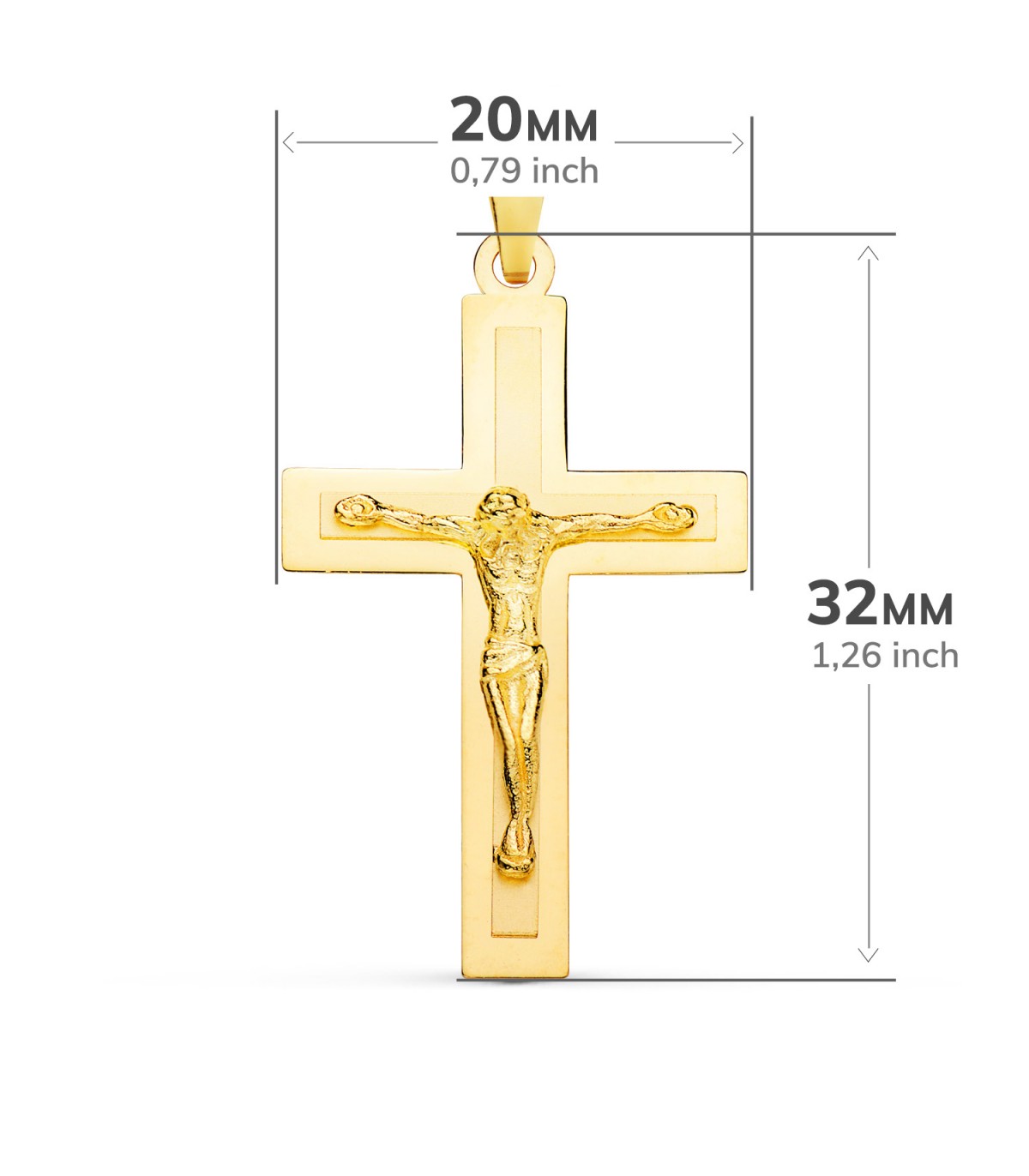 Ciondolo a croce con Gesù in oro 750, design rettangolare a lastra – Crocifisso per donna e uomo
