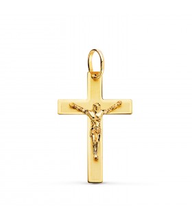 Anhänger Kreuz Jesus Gelbgold 26 mm, rechteckiger Design – Kruzifix für Damen und Herren