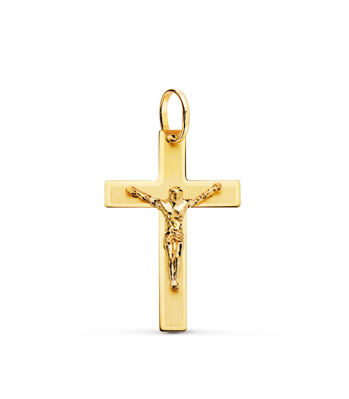 Anhänger Kreuz Jesus Gelbgold 26 mm, rechteckiger Design – Kruzifix für Damen und Herren