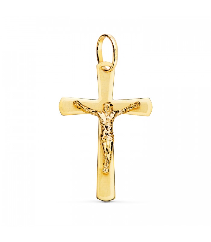 Cruz Cristo Plana Redondeada Oro 18K 25 mm - crucifijo de oro para hombre - joyas online
