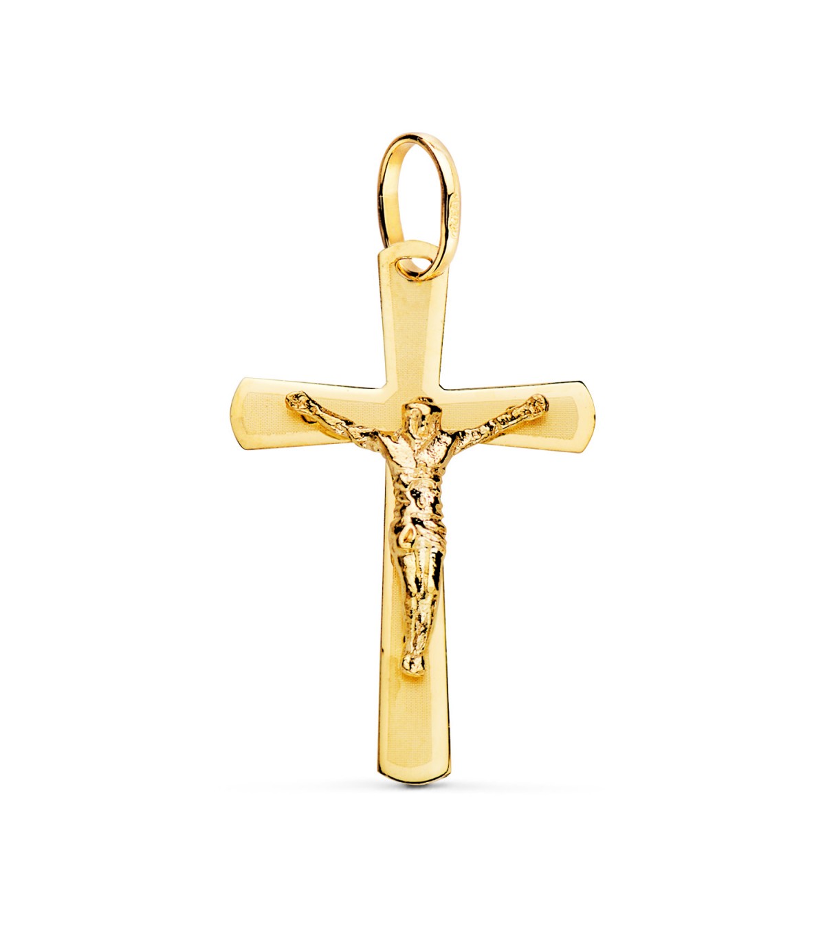 Croce Cristo a lastra stondata oro 18kt 25 mm - Gioielli religiosi uomo e donna