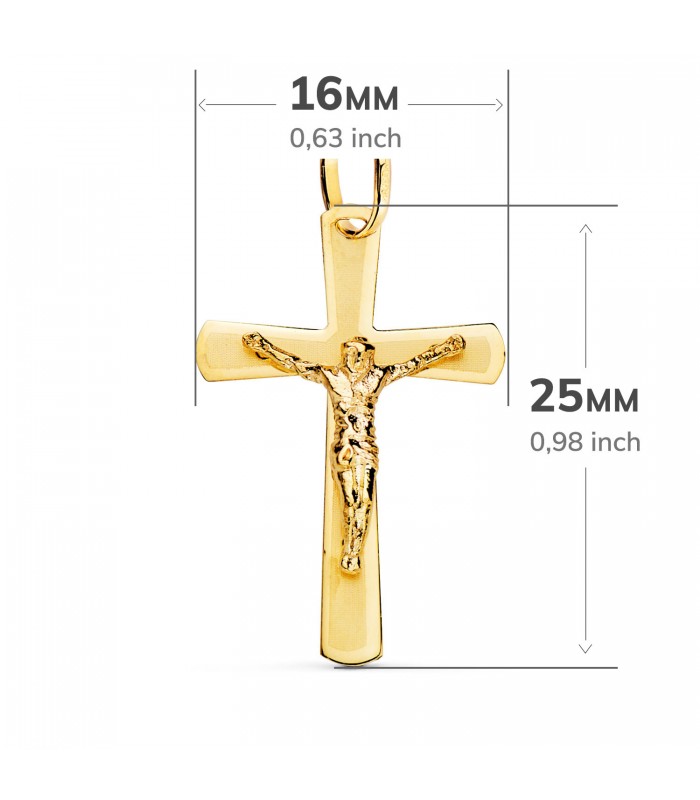 Croix Christ Plate Arrondi Or 18K 25 mm