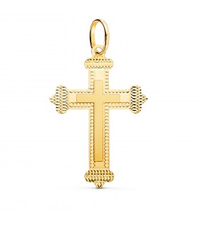 Kleeblattkreuz, Gelbgold 18K, ca. 35 × 23 mm, diamantiert-Optik – Anhänger Orthodoxes Kreuz