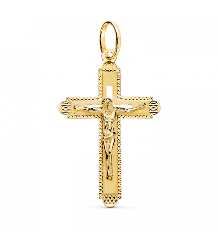 Croce da uomo diamantata, modello con Cristo 18 carati 35 mm - Collana croce