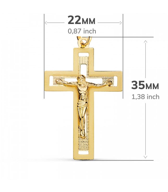 Kreuz-Anhänger Jesus, ca. 35 mm aus 750 Gelbgold – christliches Symbol, Schmuck online kaufen