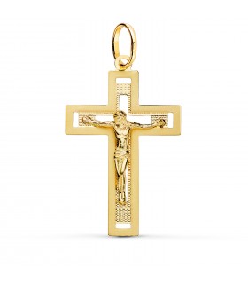 Cruz con Cristo Oro 18 K Rectangular Calada - Colgante cruz de oro, crucifijo - joyas online