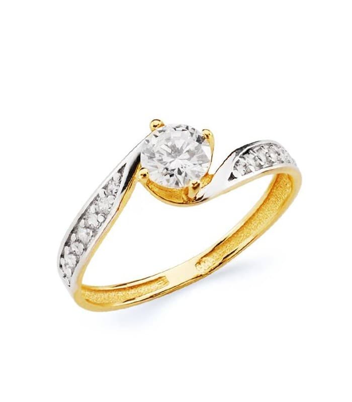 Anello con zirconi 4 griffe - Solitario Dissole oro giallo e bianco 750‰, ideale fidanzamento