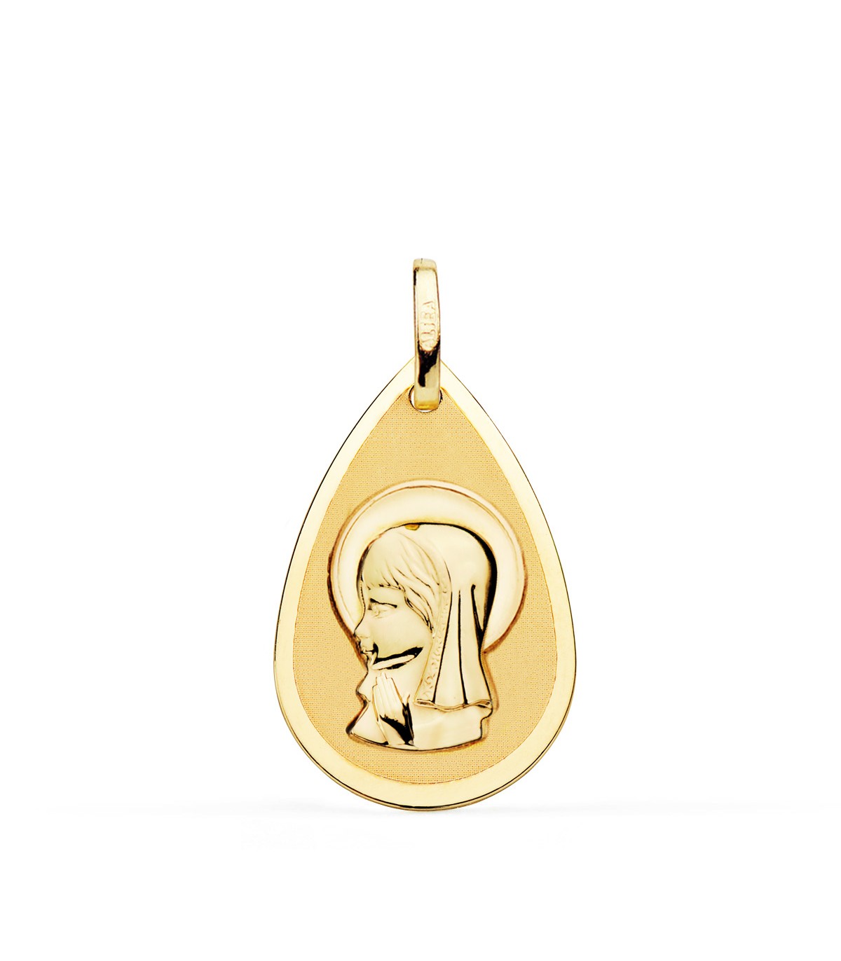 Medalla 18K Virgen Niña Gota Brillo 19mm - medallas para bautizo, comunión