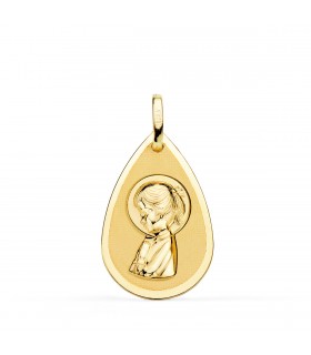 Medalla Virgen Niña Gota Brillo Oro 18 K 19 MM - medallas religiosas comunión y bautizo