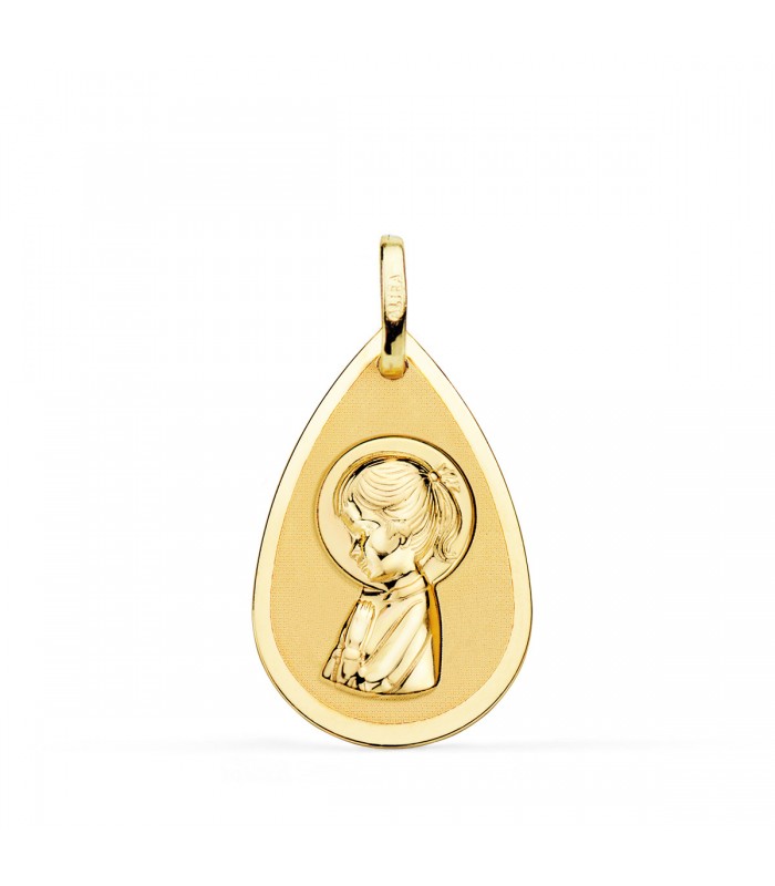 Medalla Virgen Niña Gota Brillo Oro 18 K 19 MM - medallas religiosas comunión y bautizo