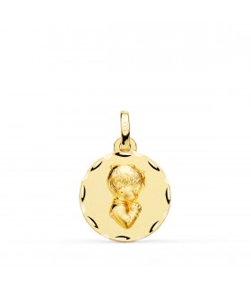Medalla Niño rezando tallada Oro 18K 16mm - medallas religiosas para bautizo y comunión