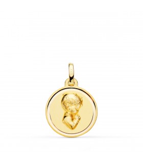 Medalla Niño rezando bisel Oro 18K 16mm - medallas religiosas para bautizo y comunión