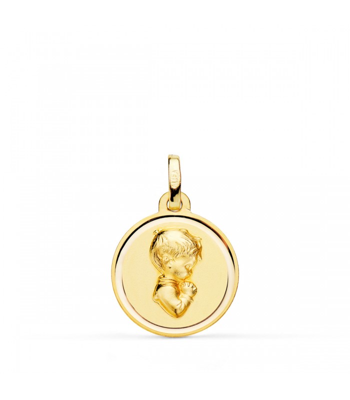 Medalla Niño rezando bisel Oro 18K 16mm - medallas religiosas para bautizo y comunión
