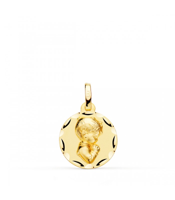 Médaille Garçon prière facettée Or 18K 14mm
