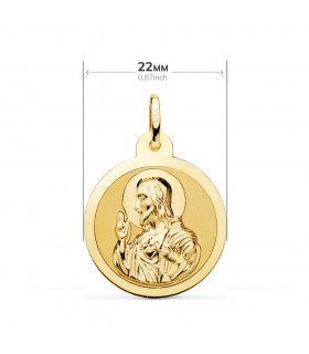 Escapulario V. Carmen y C. Jesús Oro 18K 22 mm Brillo - medallas religiosas