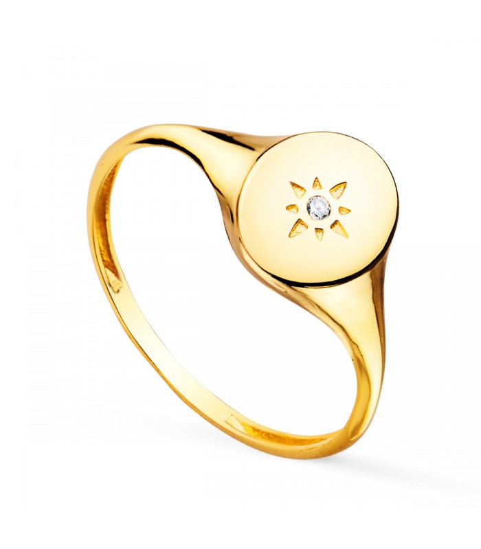 Siegelring für Damen mit Stelle und Zirkonia, 750 Gelbgold | 19619 online kaufen