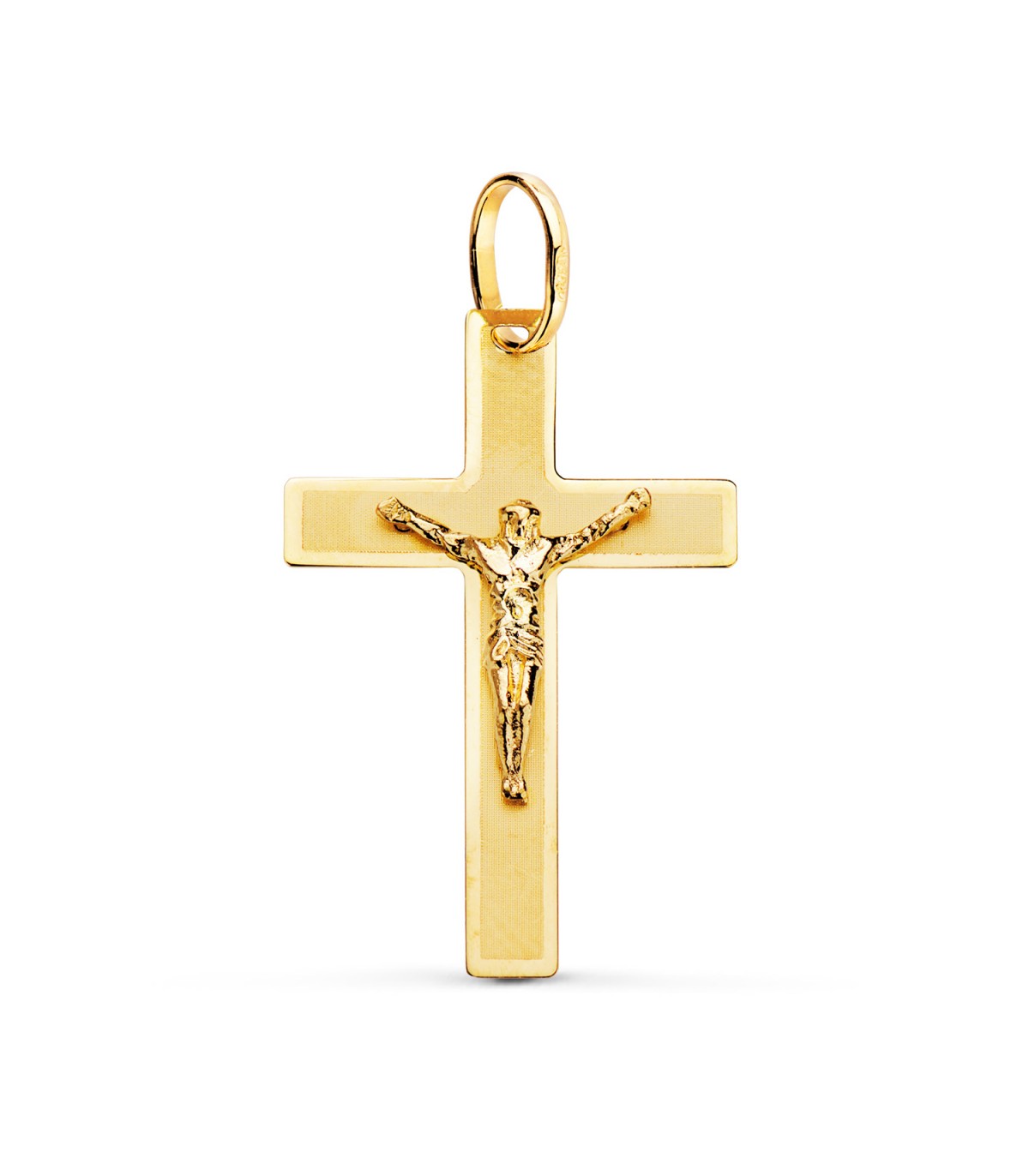 Anhänger Kreuz Jesus Gelbgold 29 mm, rechteckiger Design – Kruzifix für Damen und Herren