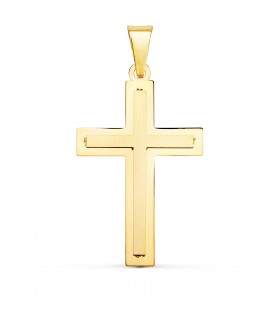 Anhänger Kreuz – flaches, poliertes 750er Gold, 32 mm, rechteckiger Design – Kruzifix für Damen und Herren