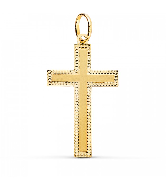 Anhänger Kreuz 750 Gold, 35 mm – diamantiert, rechteckiger Design – Kruzifix für Damen und Herren