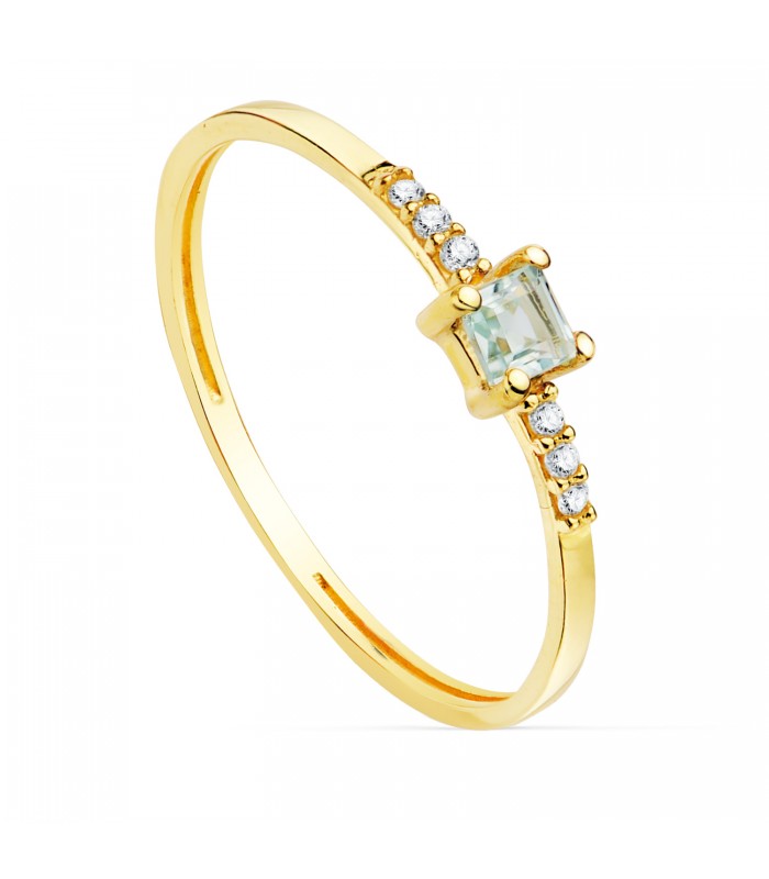 Bague Streep Or 18K Diamants 0.030 Ct. Aigue-marine