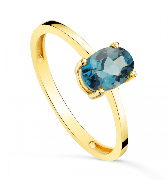 Anello topazio London Blue ovale di 7 x 5 mm, modello Fancy Oro 18kt | Anelli con pietre preziose da donna, gioielleria online