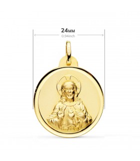 Medaglia per Cresima o Comunione di la Madonna del Carmine e Sacro Cuore 18Kt scapolare 24mm