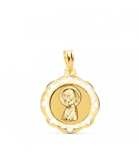 Alda Joyeros, joyería online |Medalla Oro Amarillo 18K Virgen Niña Orla 18mm | colgante personalizado con grabado