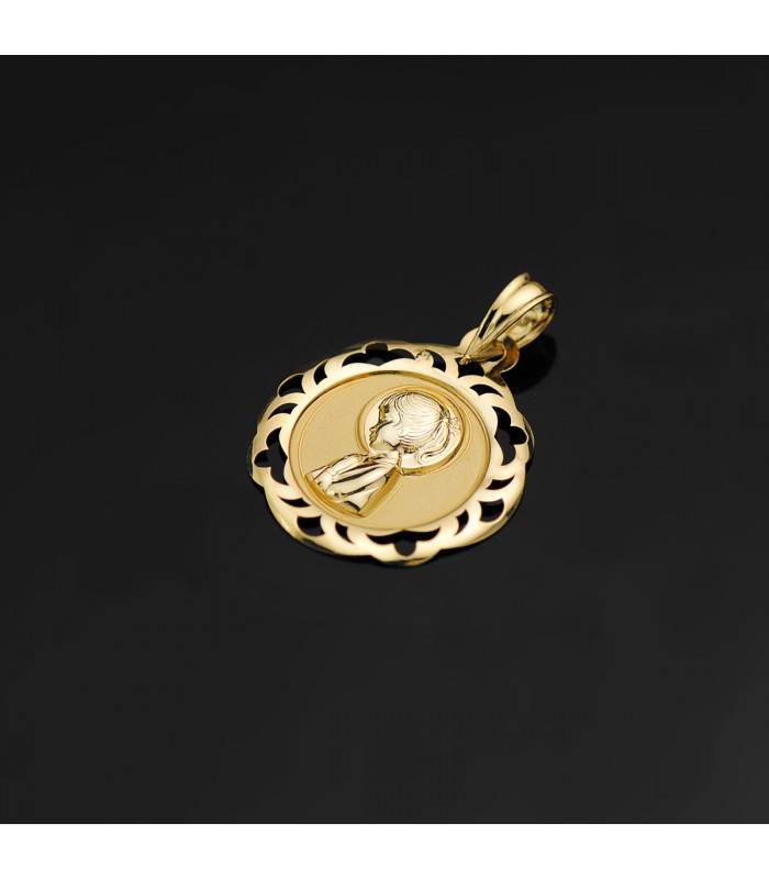 Alda Joyeros, joyería online |Medalla Oro Amarillo 18K Virgen Niña Orla 18mm | colgante personalizado con grabado