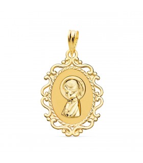 Alda Joyeros, joyería online |Medalla Virgen Niña Cerco 18 Ktes 23 mm | colgante personalizado con grabado